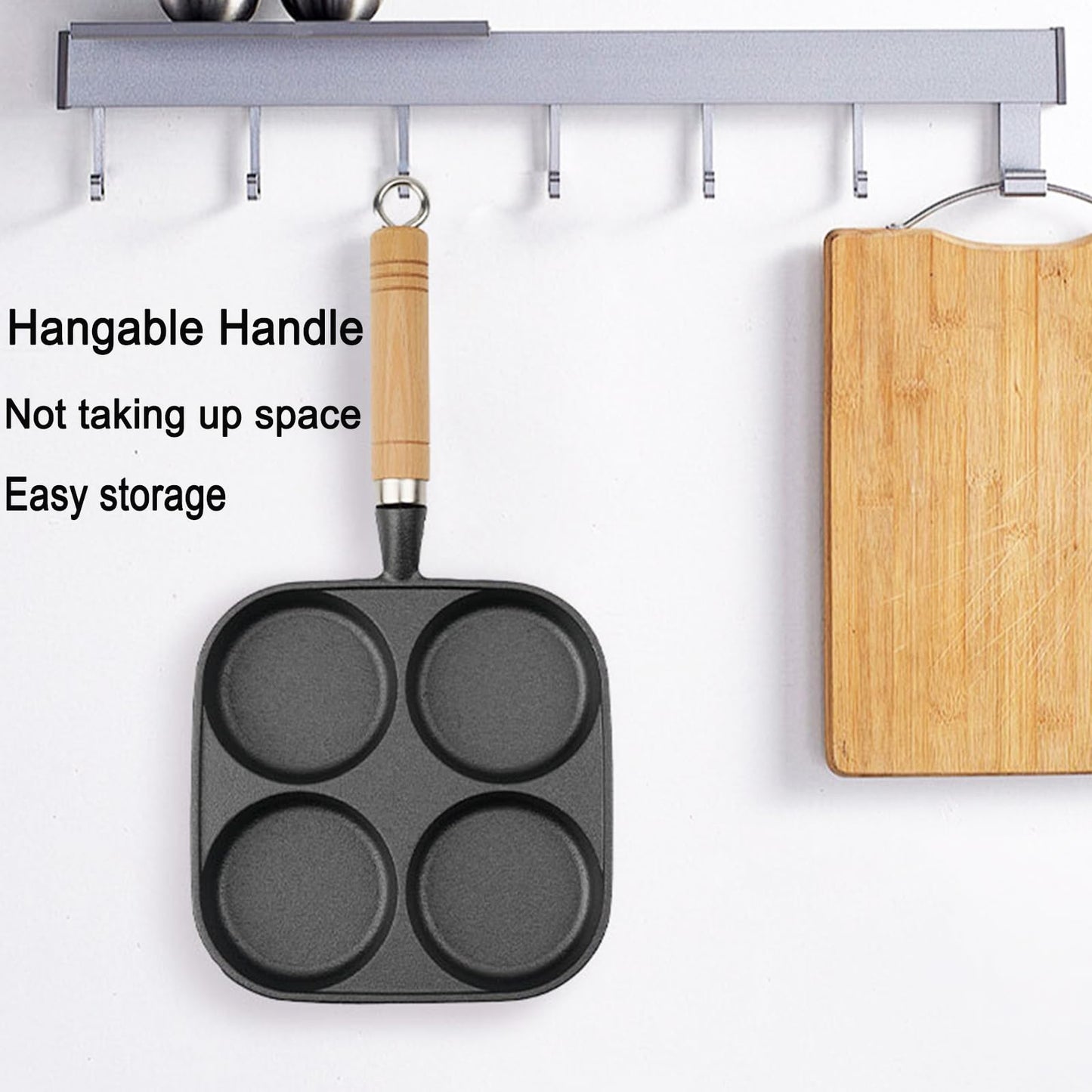 Egg Pan - Poffertjes Pan - Frying Pan - Pancake Pan - Hamburger Pan - 4 Hole Frying Pan - Fried Egg Pan - Induction - Non-Stick Coating - Omelet Pan - American Pancakes - Kitchen Utensils - Compartment Pan - Black - 1 Piece - Image 6