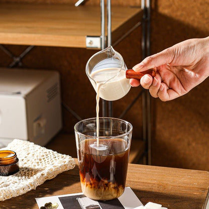 Espresso Measuring Cup - Shot Glass - Milk Jug - Coffee Accessories - Barista Tools - Measuring Cup Glass - Espresso Glasses - Sauce Jug - Measuring Glass - Mini Measuring Cup - Double Spout - Heat Resistant - Wooden Handle - Transparent - 2 Pieces - Image 4