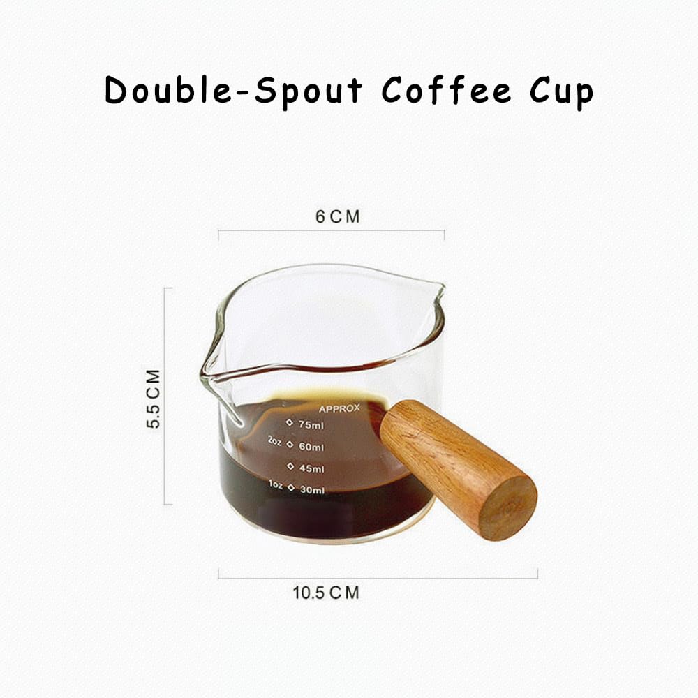 Espresso Measuring Cup - Shot Glass - Milk Jug - Coffee Accessories - Barista Tools - Measuring Cup Glass - Espresso Glasses - Sauce Jug - Measuring Glass - Mini Measuring Cup - Double Spout - Heat Resistant - Wooden Handle - Transparent - 2 Pieces - Image 5