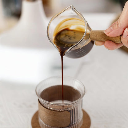Espresso Measuring Cup - Shot Glass - Milk Jug - Coffee Accessories - Barista Tools - Measuring Cup Glass - Espresso Glasses - Sauce Jug - Measuring Glass - Mini Measuring Cup - Double Spout - Heat Resistant - Wooden Handle - Transparent - 2 Pieces - Image 6