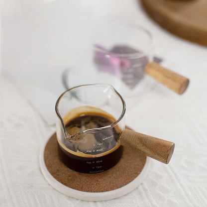Espresso Measuring Cup - Shot Glass - Milk Jug - Coffee Accessories - Barista Tools - Measuring Cup Glass - Espresso Glasses - Sauce Jug - Measuring Glass - Mini Measuring Cup - Double Spout - Heat Resistant - Wooden Handle - Transparent - 2 Pieces - Image 7