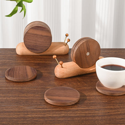 Wooden Coasters - Glass Coasters - Coasters - Coasters with Holder - Table Decoration - Snail - Home Accessories - Glass Coasters - Wooden Decoration - Kitchen Accessories - Design Coasters - Home Gift - Brown - 5 Pieces - Image 3