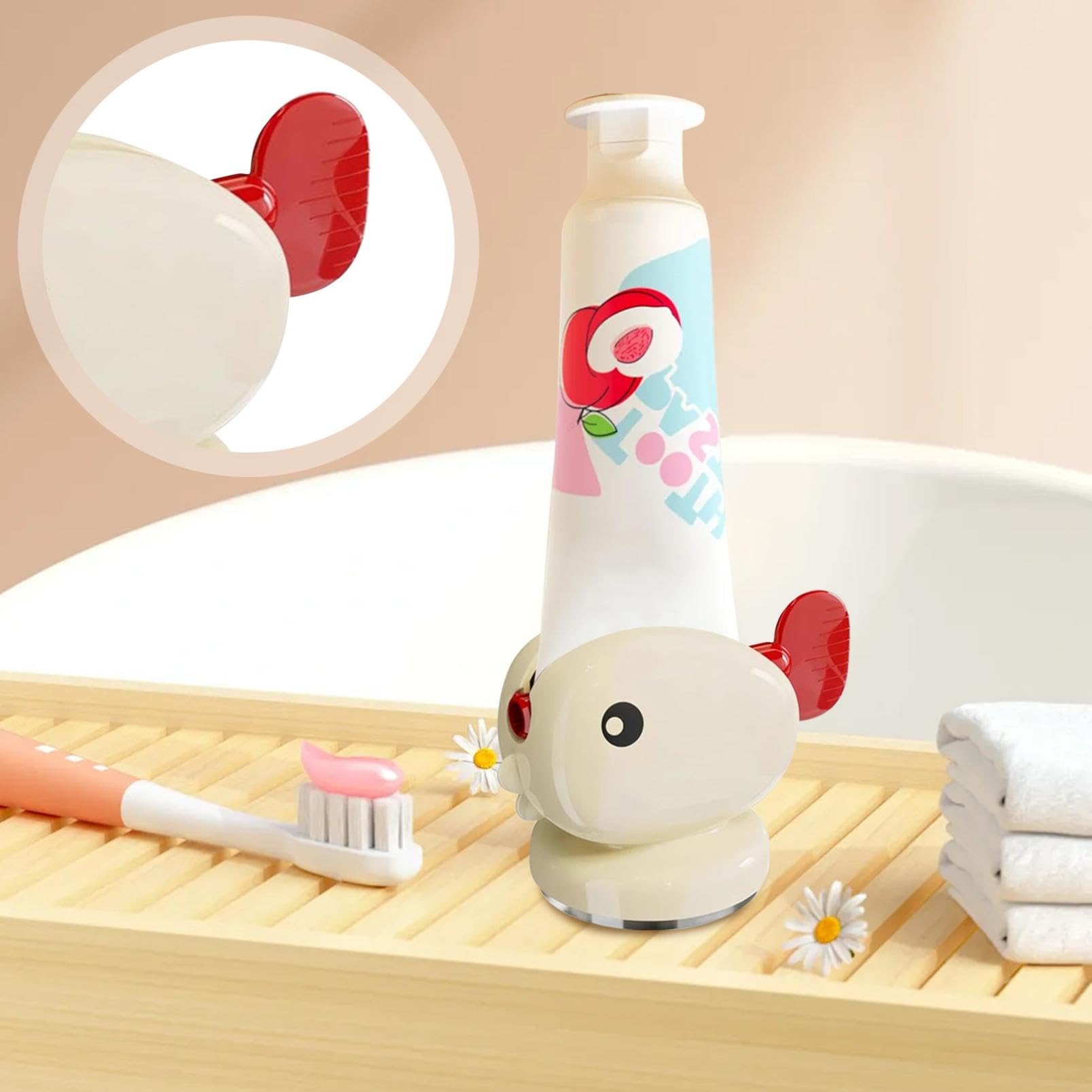 Toothpaste Squeezer - Tube Squeezer - Tube Roller - Toothpaste Holder - Tube Squeezer - Bathroom Accessories - Tube Press - Toothpaste Dispenser - Squeezer - Fish - Children - Bathroom Gadgets - Tube Key - Beige - 1 Piece - Image 7