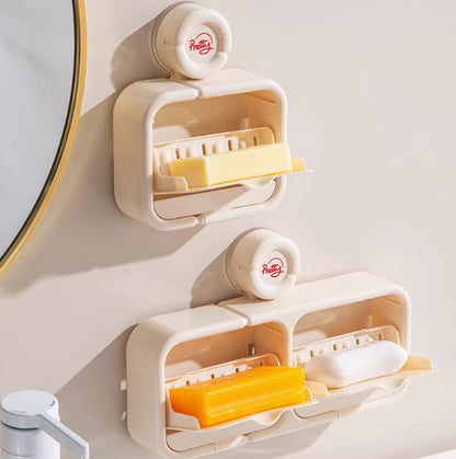 Soap Dish - Soap Holder - Soap Box with Lid - Shower Organizer - Bathroom Accessories - Soap Rack - Shower Tray - Soap Bowl - No Drilling - Self-Adhesive - Bathroom Rack - Sponge Holder - Soap Bowl Shower - Double - Wall Mount - Gray - 1 Piece - Image 5