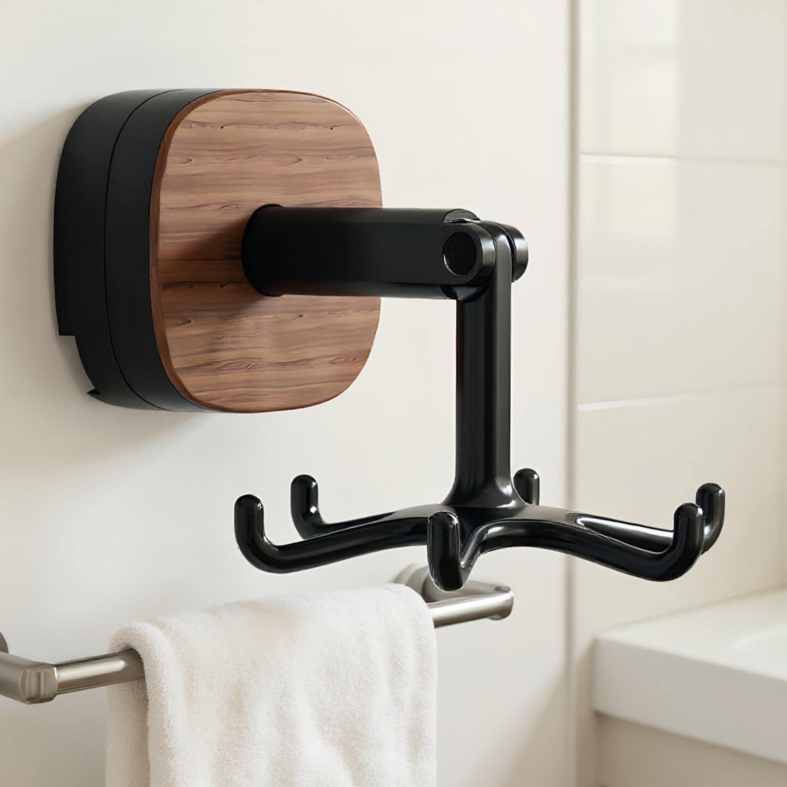 Rotating Kitchen Rack - Utensil Holder - Self-Adhesive Wall Hook - Kitchen Organizer - Rotating Hooks - Adhesive Hook No Drilling - Spatula Rack - Towel Hook - Mug Holder - Kitchen Cabinet Hanging System - Bathroom Hook - Black - 1 Piece - Image 3