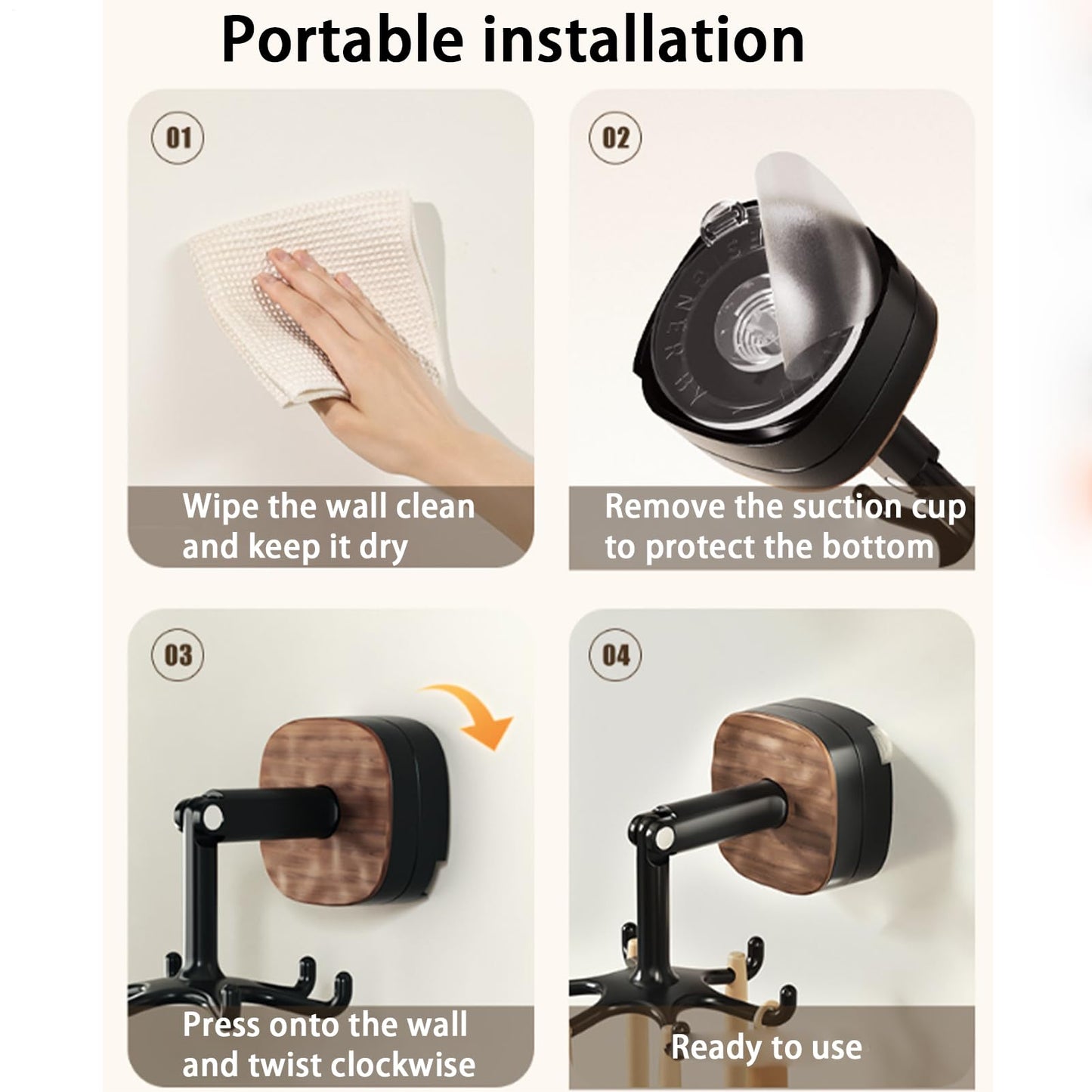 Rotating Kitchen Rack - Utensil Holder - Self-Adhesive Wall Hook - Kitchen Organizer - Rotating Hooks - Adhesive Hook No Drilling - Spatula Rack - Towel Hook - Mug Holder - Kitchen Cabinet Hanging System - Bathroom Hook - Black - 1 Piece - Image 6