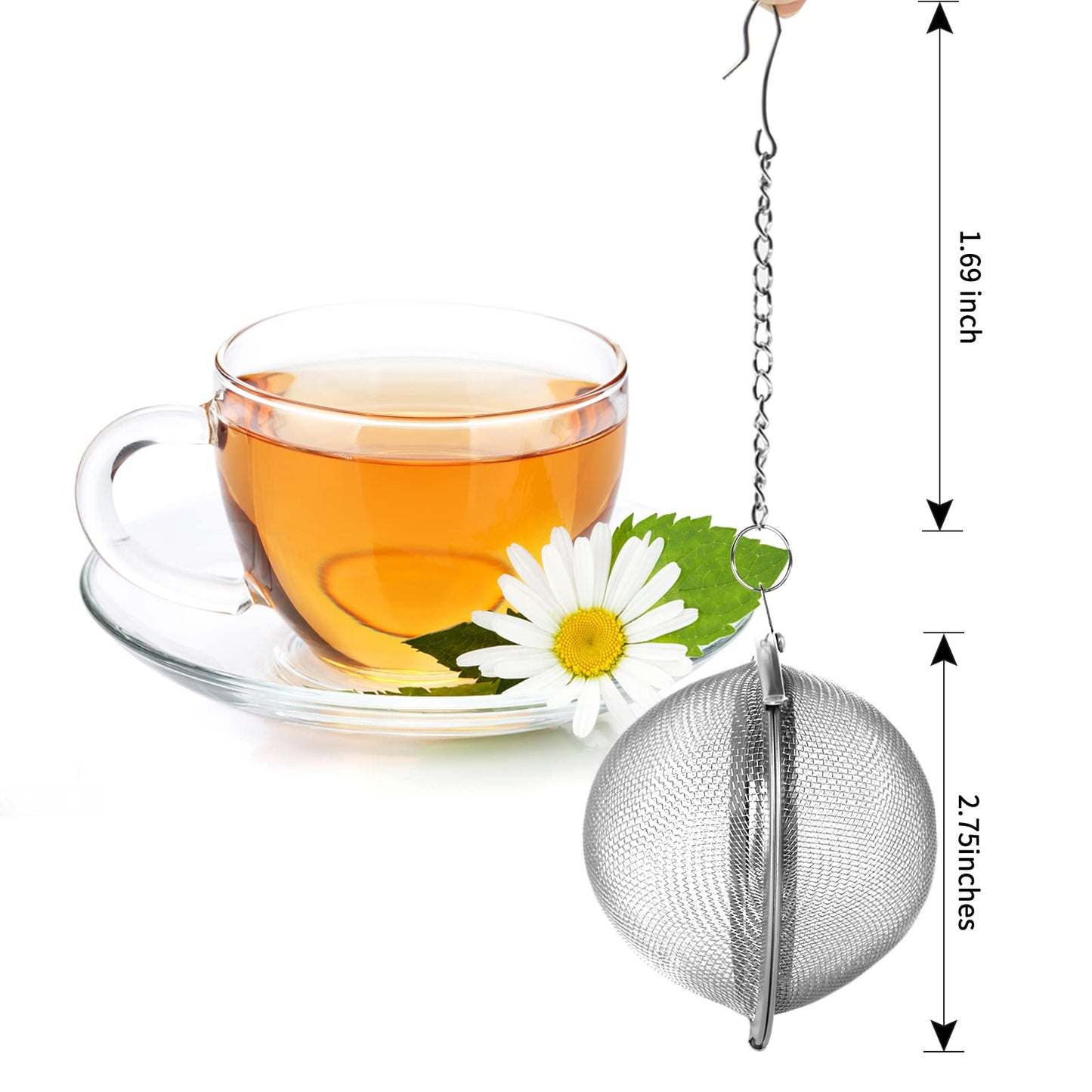 Stainless Steel Tea Egg - Loose Tea Filter - Tea Strainer - Tea Ball - Herb Ball - Spice Filter - Tea Infuser - Reusable Tea Bag - Kitchen Accessories - Gift for Tea Lover - Dishwasher Safe - Teapot Filter - Silver - 2 Pieces - Image 2