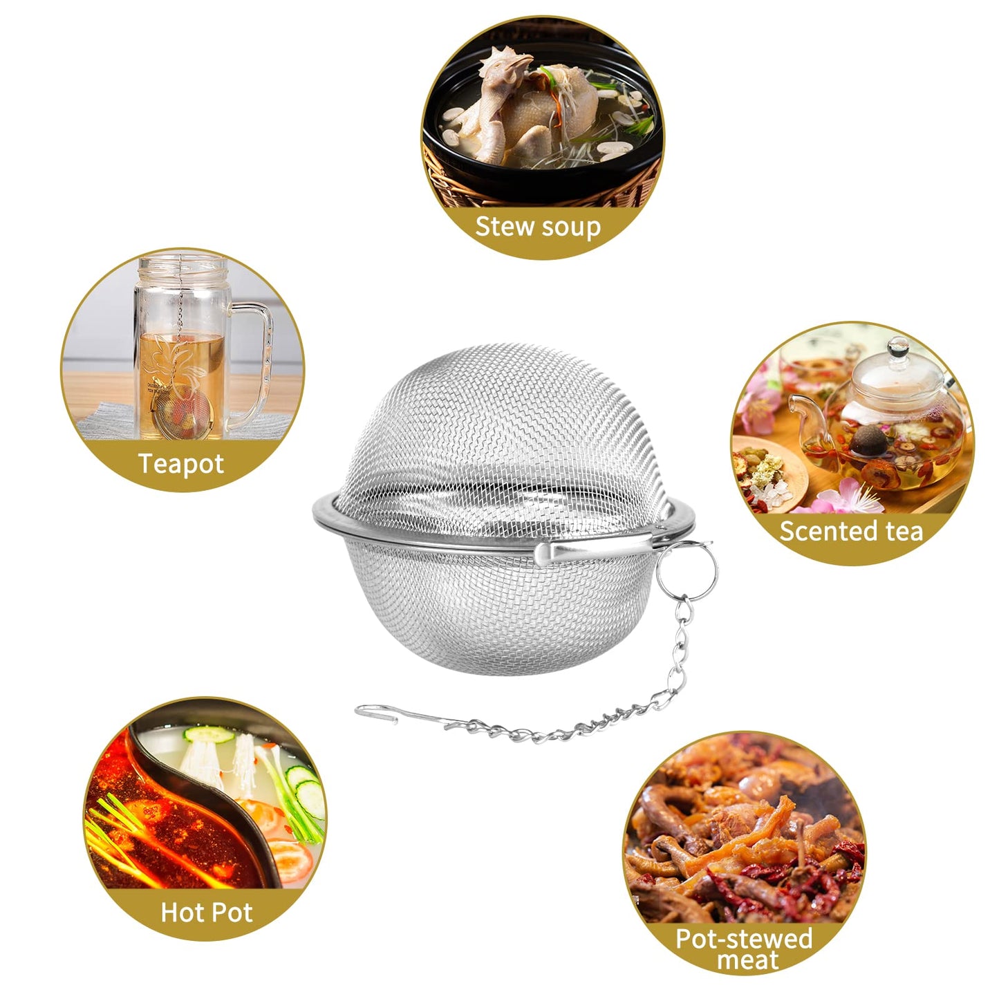 Stainless Steel Tea Egg - Loose Tea Filter - Tea Strainer - Tea Ball - Herb Ball - Spice Filter - Tea Infuser - Reusable Tea Bag - Kitchen Accessories - Gift for Tea Lover - Dishwasher Safe - Teapot Filter - Silver - 2 Pieces - Image 6