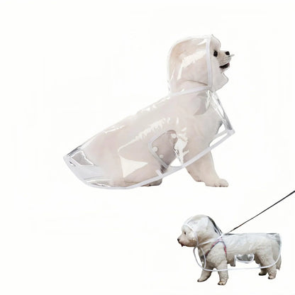 Waterproof Dog Raincoat with Hood, Transparent Lightweight Pet Rain Poncho for Walks, Wet Weather and Outdoor Use, Transparent