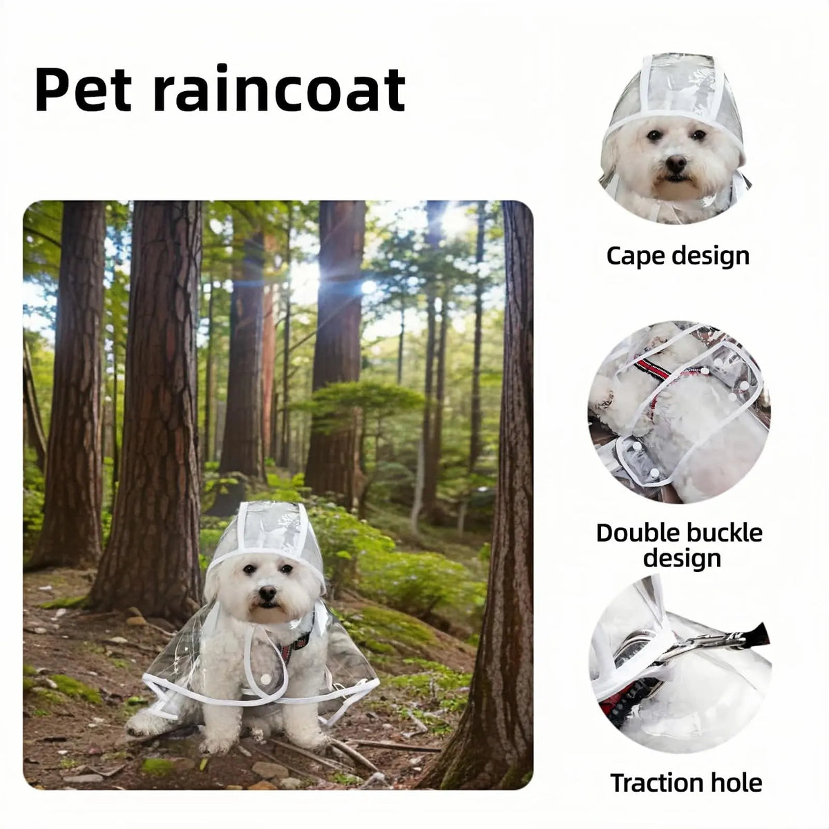 Waterproof Dog Raincoat with Hood, Transparent Lightweight Pet Rain Poncho for Walks, Wet Weather and Outdoor Use, Transparent - Image 2