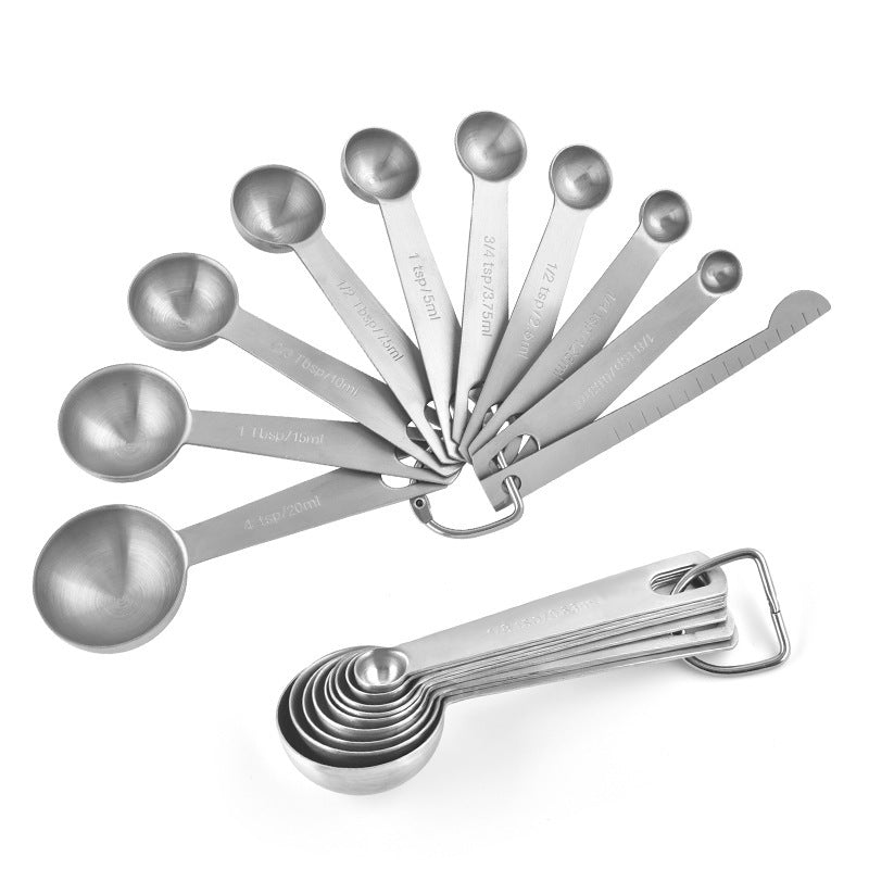 Stainless Steel Measuring Spoons - Measuring Scoop Set - Baking Tools - Kitchen Accessories - Tablespoon and Teaspoon Measure - Coffee Scoop - Stainless Steel - Cookware - Baking Supplies - Dishwasher Safe - Spice Scoops - Silver - 10 Pieces - Image 2