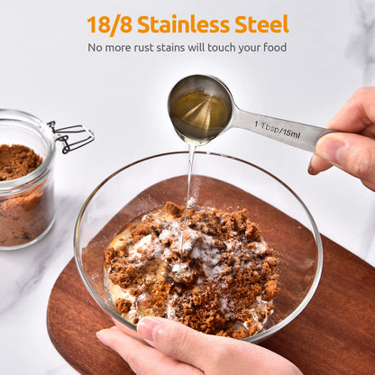 Stainless Steel Measuring Spoons - Measuring Scoop Set - Baking Tools - Kitchen Accessories - Tablespoon and Teaspoon Measure - Coffee Scoop - Stainless Steel - Cookware - Baking Supplies - Dishwasher Safe - Spice Scoops - Silver - 10 Pieces - Image 4