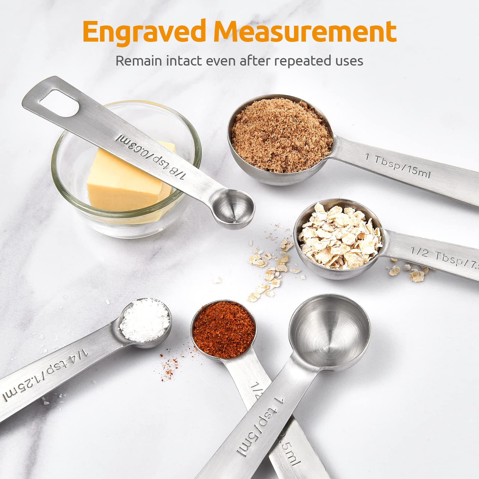 Stainless Steel Measuring Spoons - Measuring Scoop Set - Baking Tools - Kitchen Accessories - Tablespoon and Teaspoon Measure - Coffee Scoop - Stainless Steel - Cookware - Baking Supplies - Dishwasher Safe - Spice Scoops - Silver - 10 Pieces - Image 5