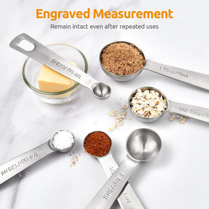 Stainless Steel Measuring Spoons - Measuring Scoop Set - Baking Tools - Kitchen Accessories - Tablespoon and Teaspoon Measure - Coffee Scoop - Stainless Steel - Cookware - Baking Supplies - Dishwasher Safe - Spice Scoops - Silver - 10 Pieces - Image 5