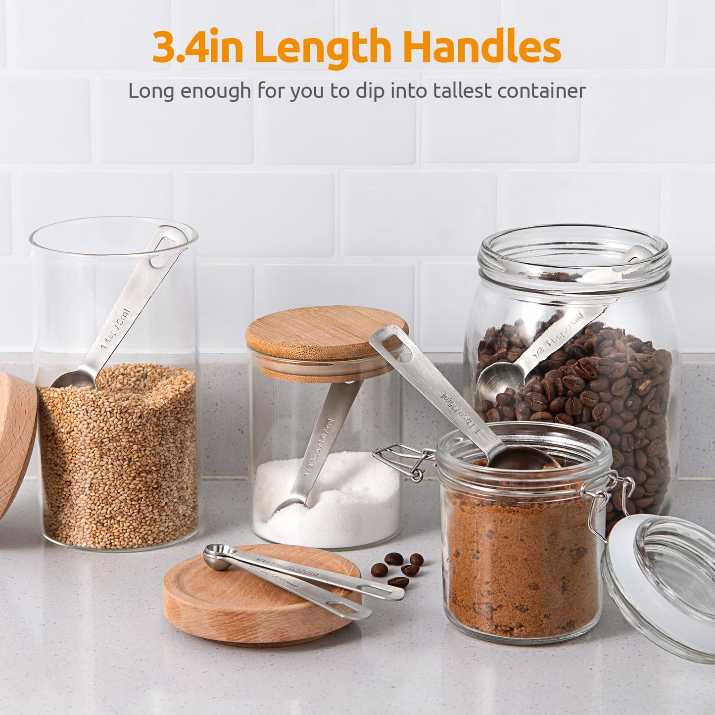 Stainless Steel Measuring Spoons - Measuring Scoop Set - Baking Tools - Kitchen Accessories - Tablespoon and Teaspoon Measure - Coffee Scoop - Stainless Steel - Cookware - Baking Supplies - Dishwasher Safe - Spice Scoops - Silver - 10 Pieces - Image 8