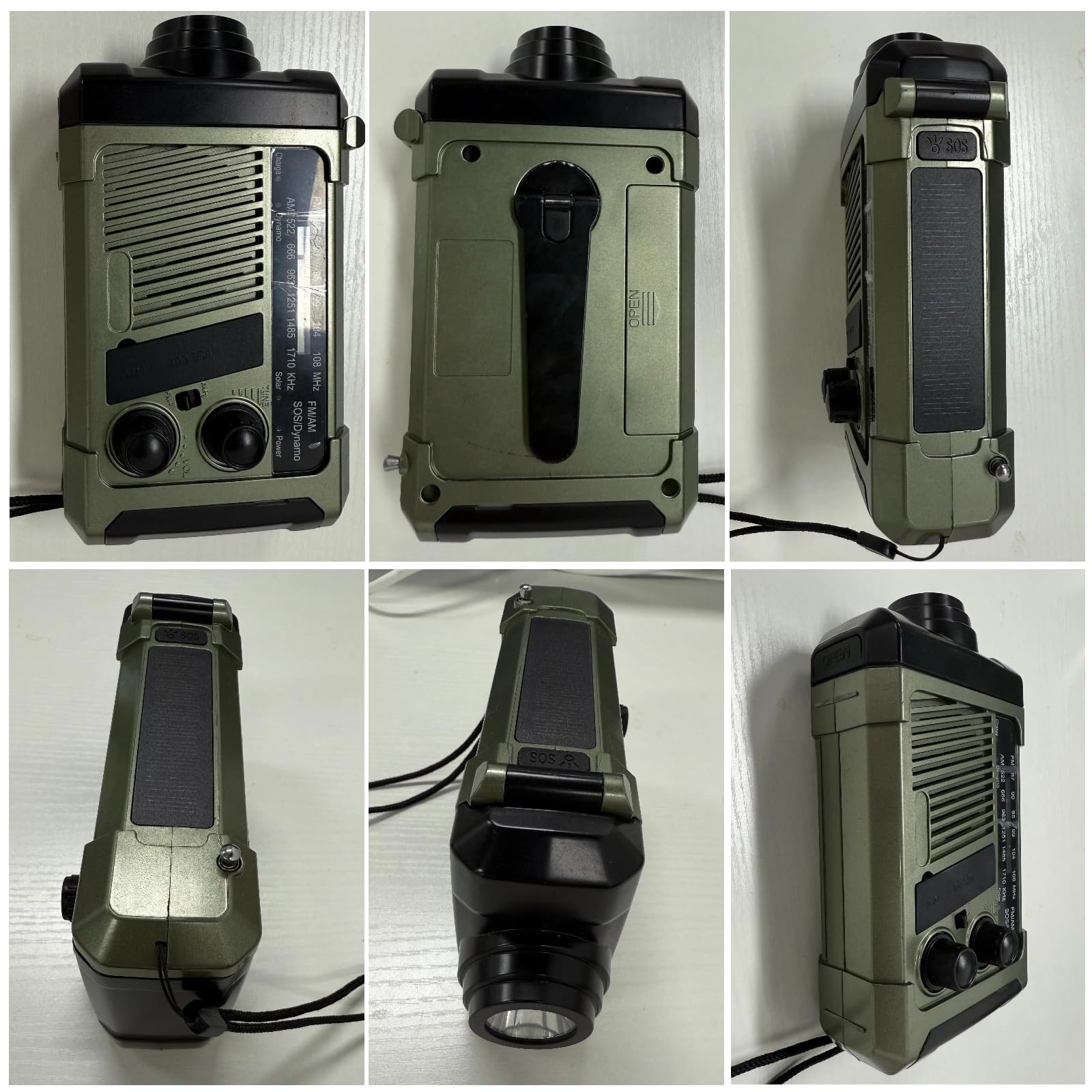 Wind-up Radio - Solar Radio - World Receiver - Portable Radio - Flashlight with Dynamo - Powerbank Function - Camping Radio - Outdoor Gadgets - Rechargeable Flashlight - USB Charger - FM AM Receiver - Hiking - Green - 1 Piece - Image 2