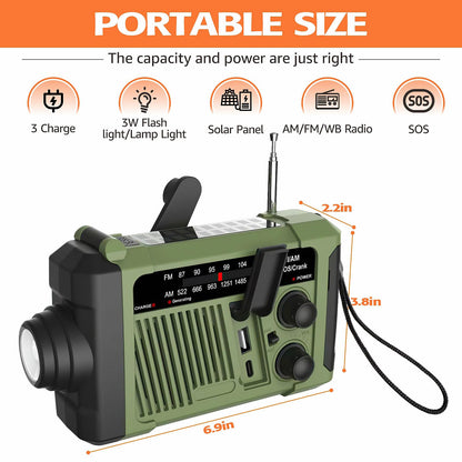 Wind-up Radio - Solar Radio - World Receiver - Portable Radio - Flashlight with Dynamo - Powerbank Function - Camping Radio - Outdoor Gadgets - Rechargeable Flashlight - USB Charger - FM AM Receiver - Hiking - Green - 1 Piece - Image 6