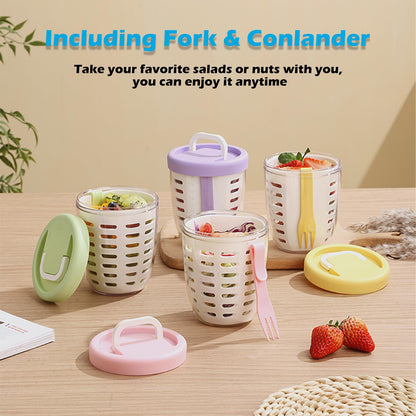 Fruit bowl to go - Lunch cup with fork - Yogurt cup - Salad cup - Storage container with colander - Snack box - School cup - Fruit pot - Take-away cup - On the road - Picnic - Kitchen accessories - Yellow - 1 piece - Image 4