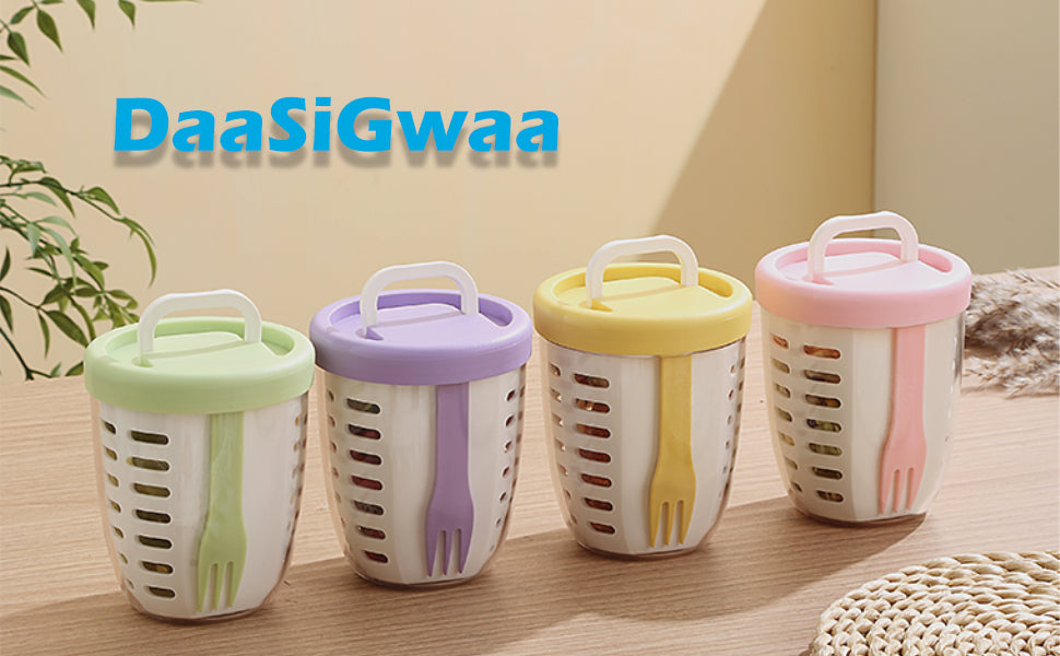 Fruit bowl to go - Lunch cup with fork - Yogurt cup - Salad cup - Storage container with colander - Snack box - School cup - Fruit pot - Take-away cup - On the road - Picnic - Kitchen accessories - Yellow - 1 piece - Image 7
