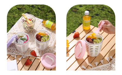 Fruit bowl to go - Lunch cup with fork - Yogurt cup - Salad cup - Storage container with colander - Snack box - School cup - Fruit pot - Take-away cup - On the road - Picnic - Kitchen accessories - Yellow - 1 piece - Image 8
