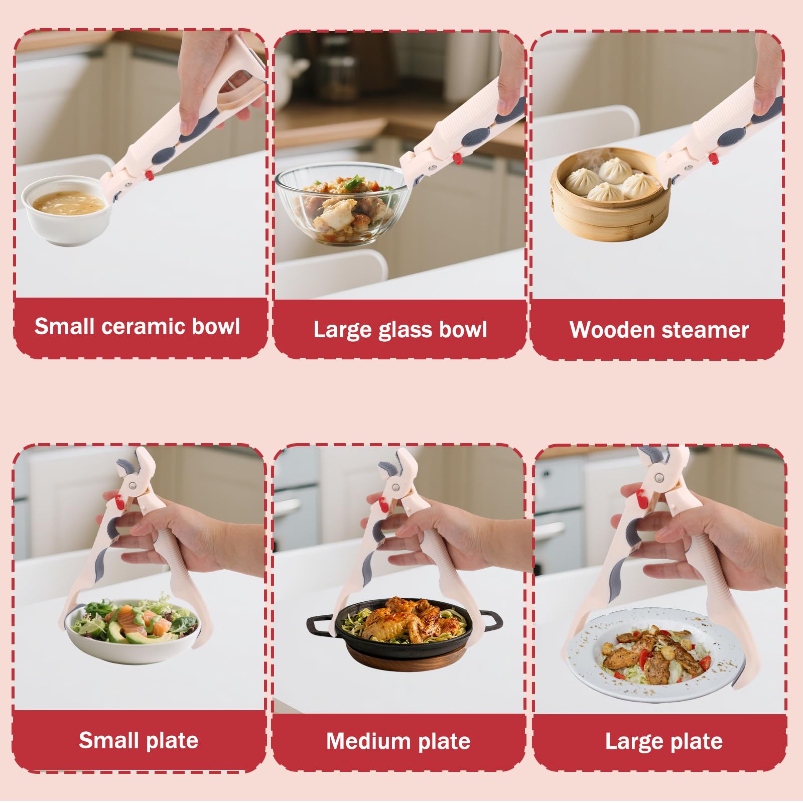Pan Handle - Plate Tongs - Bowl Tongs - Hot Dish Gripper - Airfryer Accessories - Anti-Scorch Clip - Oven Glove Alternative - Microwave Aid - Kitchen Gadget - Heat Resistant - Anti-Slip - Pan Lifter - Beige - 2 Pieces - Image 4