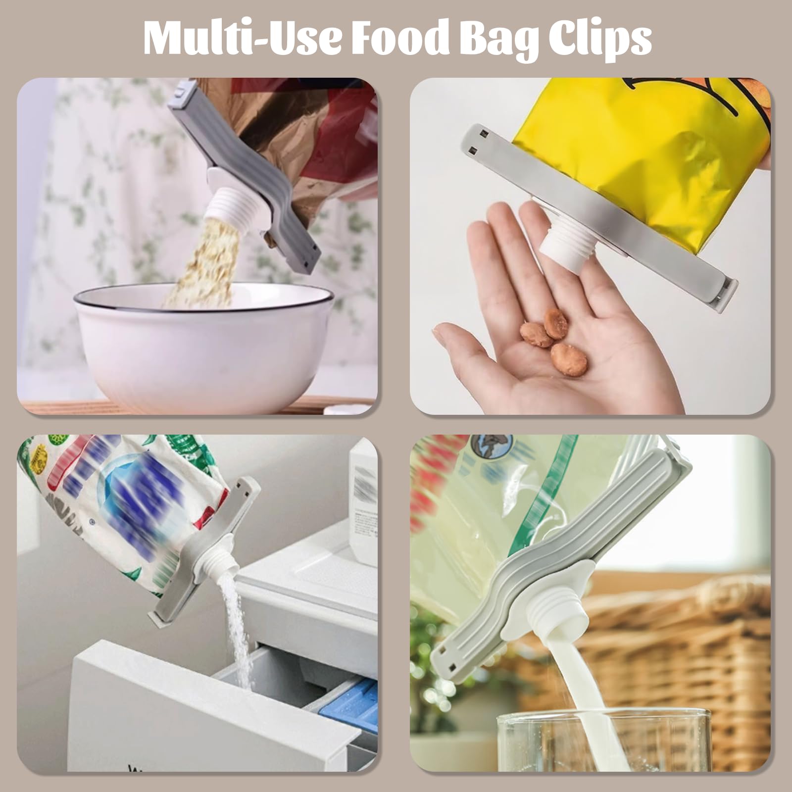 Spout Clips - Food Clips - Bag Closers - Kitchen Accessories - Bag Clips - Food Keepers - Clip with Cap - Airtight Storage - Coffee Clip - Pantry Organizer - Dosing Aid - Gray - Pack of 4 - Image 3