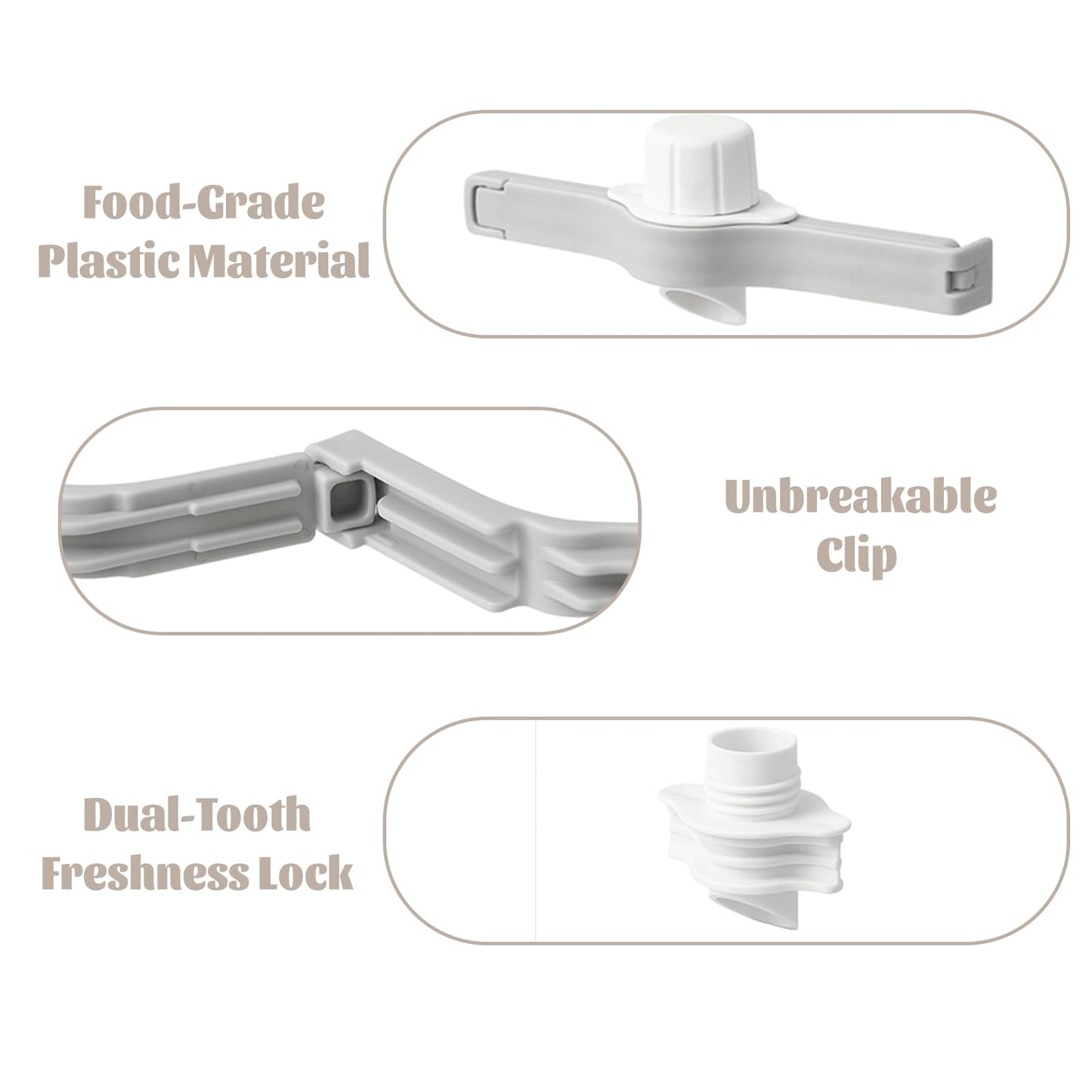 Spout Clips - Food Clips - Bag Closers - Kitchen Accessories - Bag Clips - Food Keepers - Clip with Cap - Airtight Storage - Coffee Clip - Pantry Organizer - Dosing Aid - Gray - Pack of 4 - Image 4