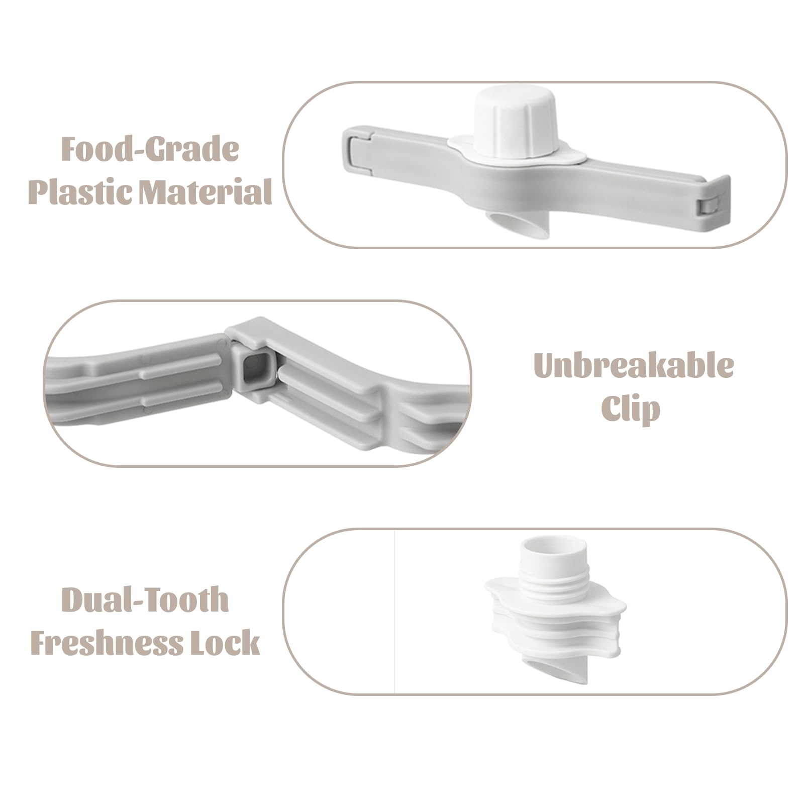 Spout Clips - Food Clips - Bag Closers - Kitchen Accessories - Bag Clips - Food Keepers - Clip with Cap - Airtight Storage - Coffee Clip - Pantry Organizer - Dosing Aid - Gray - Pack of 4 - Image 4