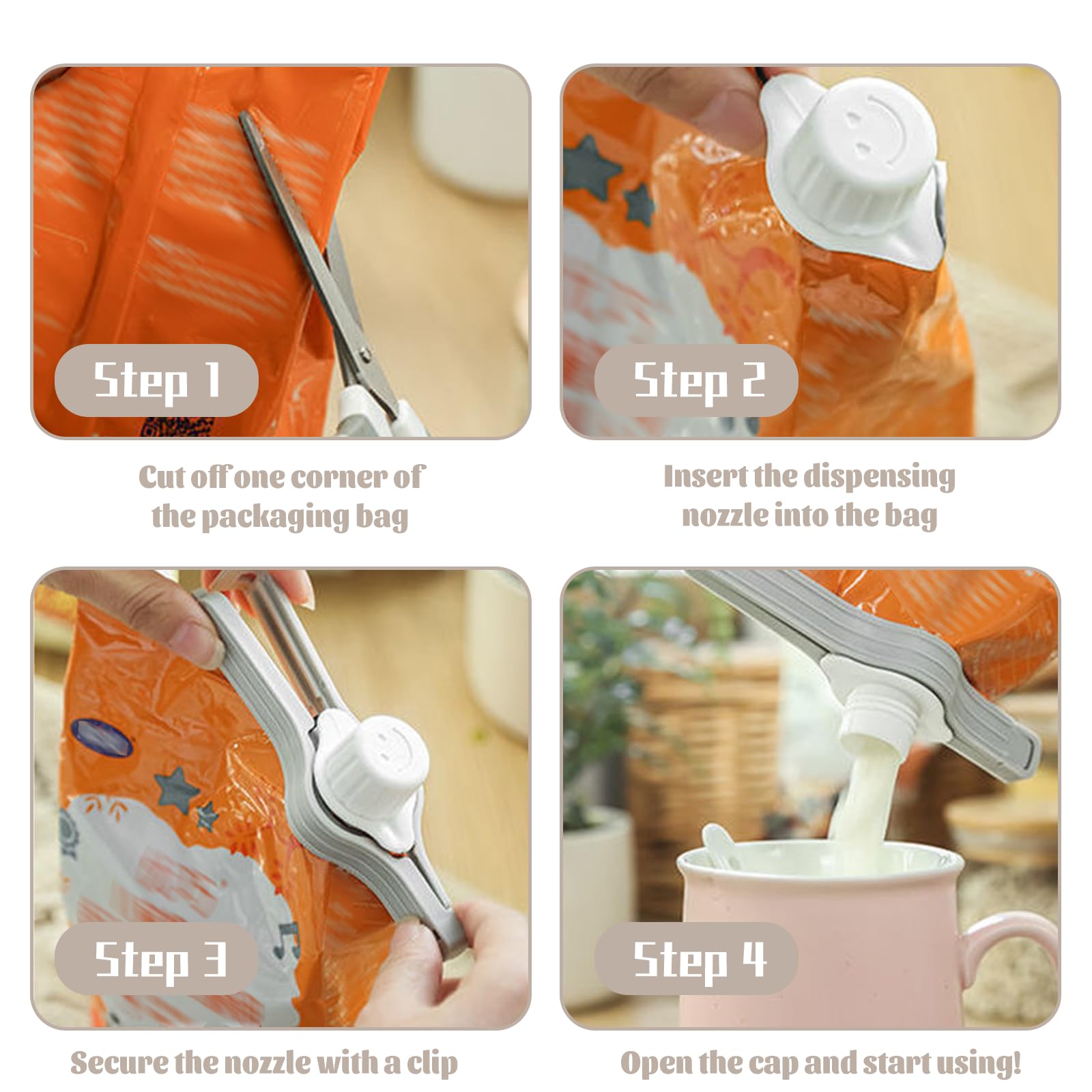 Spout Clips - Food Clips - Bag Closers - Kitchen Accessories - Bag Clips - Food Keepers - Clip with Cap - Airtight Storage - Coffee Clip - Pantry Organizer - Dosing Aid - Gray - Pack of 4 - Image 7