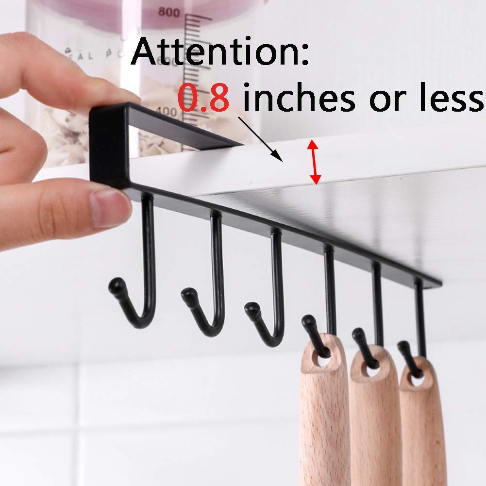 Mug Holder - Hanging Kitchen Rack - Kitchen Organizer - No Drilling Required - Utensil Holder - Cupboard Organizer - Cup Holder - Spatula Holder - Storage Rack - Wardrobe Accessories - Space Saving - Black - 2 Pieces - Image 4