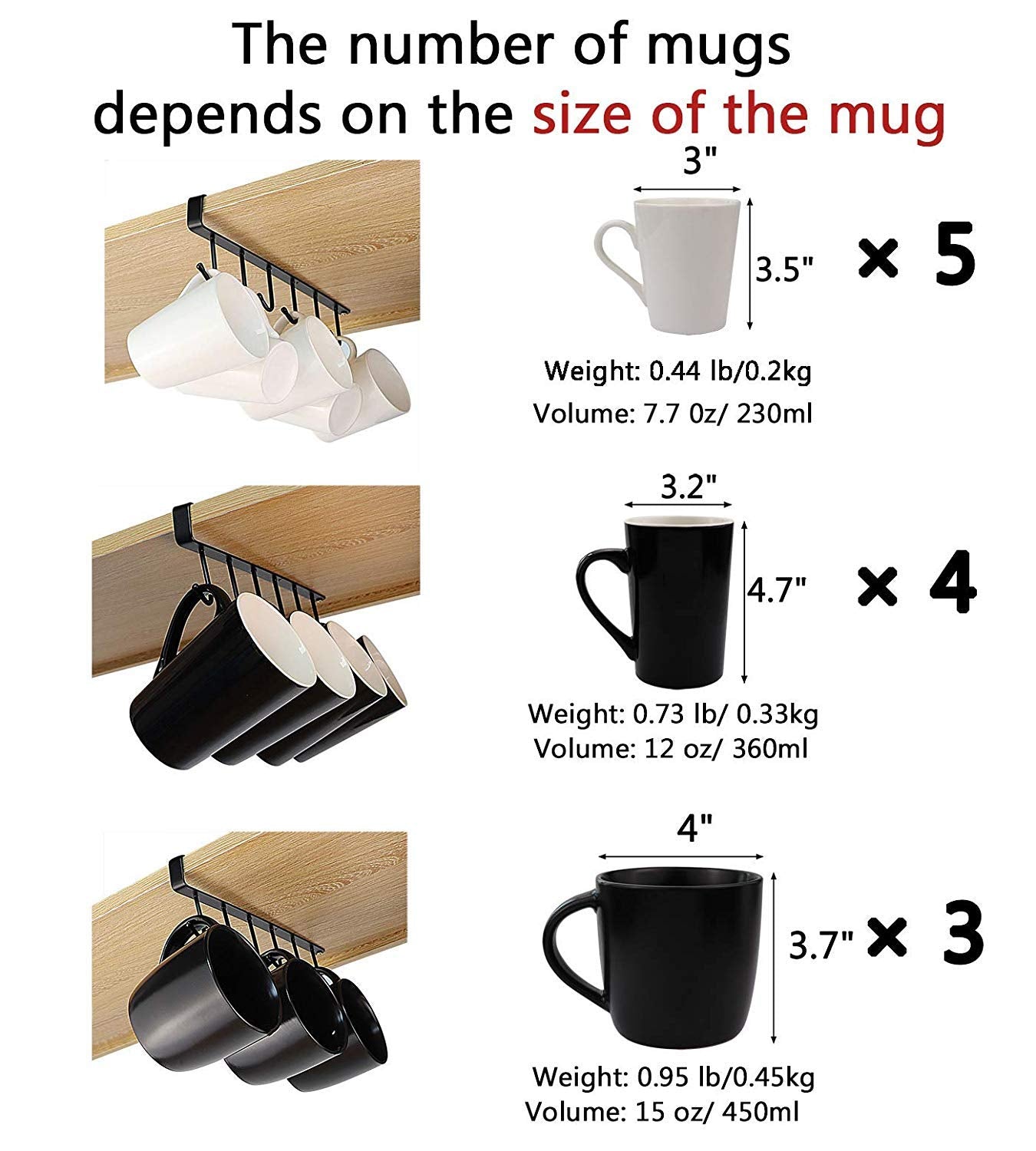 Mug Holder - Hanging Kitchen Rack - Kitchen Organizer - No Drilling Required - Utensil Holder - Cupboard Organizer - Cup Holder - Spatula Holder - Storage Rack - Wardrobe Accessories - Space Saving - Black - 2 Pieces - Image 6