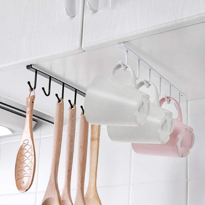 Mug Holder - Hanging Kitchen Rack - Kitchen Organizer - No Drilling Required - Utensil Holder - Cupboard Organizer - Cup Holder - Spatula Holder - Storage Rack - Wardrobe Accessories - Space Saving - Black - 2 Pieces - Image 8