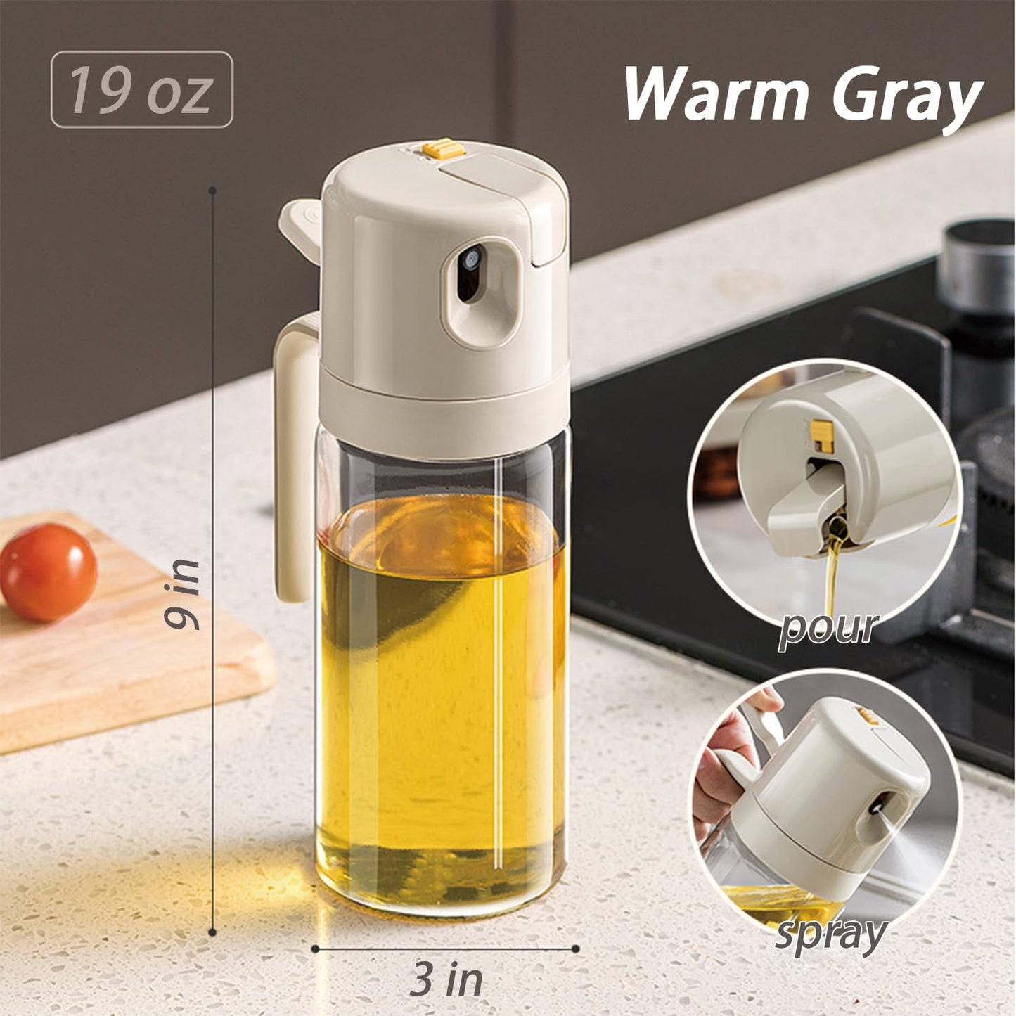 Oil Sprayer - Olive Oil Bottle - Oil Dispenser - 2 in 1 Spray and Pour - Oil Atomizer - Oil Can with Handle - Airfryer Accessories - Kitchen Gadget - Pouring Bottle - Vinegar Bottle - Dressing Shaker - Glass - Anti-Leak - White - 1 Piece - Image 2