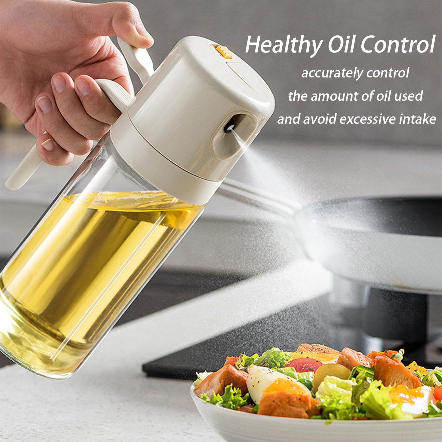 Oil Sprayer - Olive Oil Bottle - Oil Dispenser - 2 in 1 Spray and Pour - Oil Atomizer - Oil Can with Handle - Airfryer Accessories - Kitchen Gadget - Pouring Bottle - Vinegar Bottle - Dressing Shaker - Glass - Anti-Leak - White - 1 Piece - Image 3