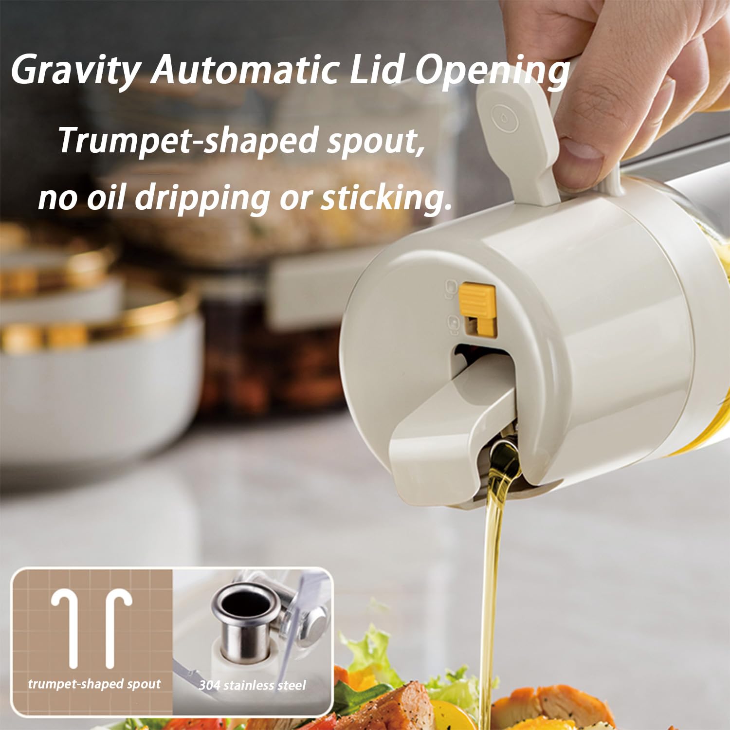 Oil Sprayer - Olive Oil Bottle - Oil Dispenser - 2 in 1 Spray and Pour - Oil Atomizer - Oil Can with Handle - Airfryer Accessories - Kitchen Gadget - Pouring Bottle - Vinegar Bottle - Dressing Shaker - Glass - Anti-Leak - White - 1 Piece - Image 4