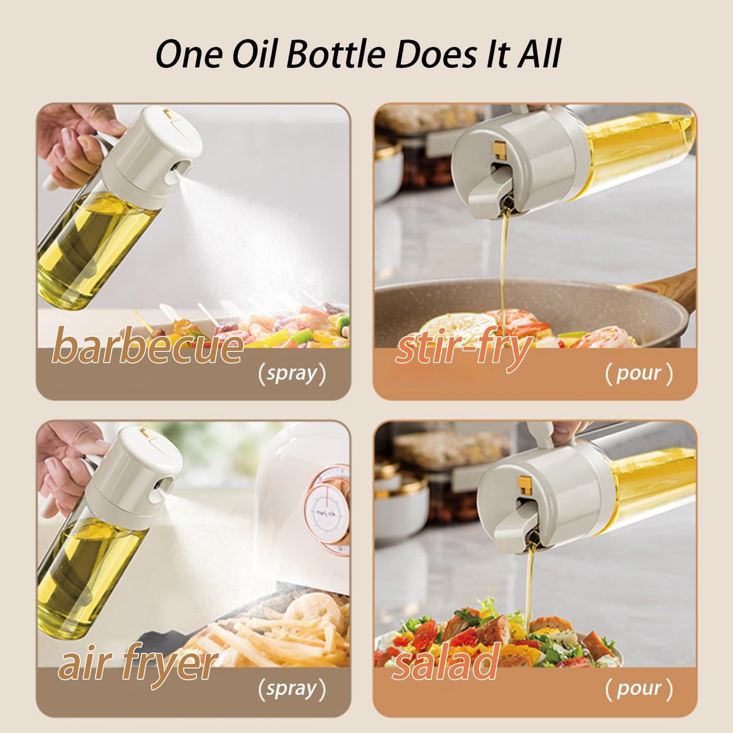 Oil Sprayer - Olive Oil Bottle - Oil Dispenser - 2 in 1 Spray and Pour - Oil Atomizer - Oil Can with Handle - Airfryer Accessories - Kitchen Gadget - Pouring Bottle - Vinegar Bottle - Dressing Shaker - Glass - Anti-Leak - White - 1 Piece - Image 5