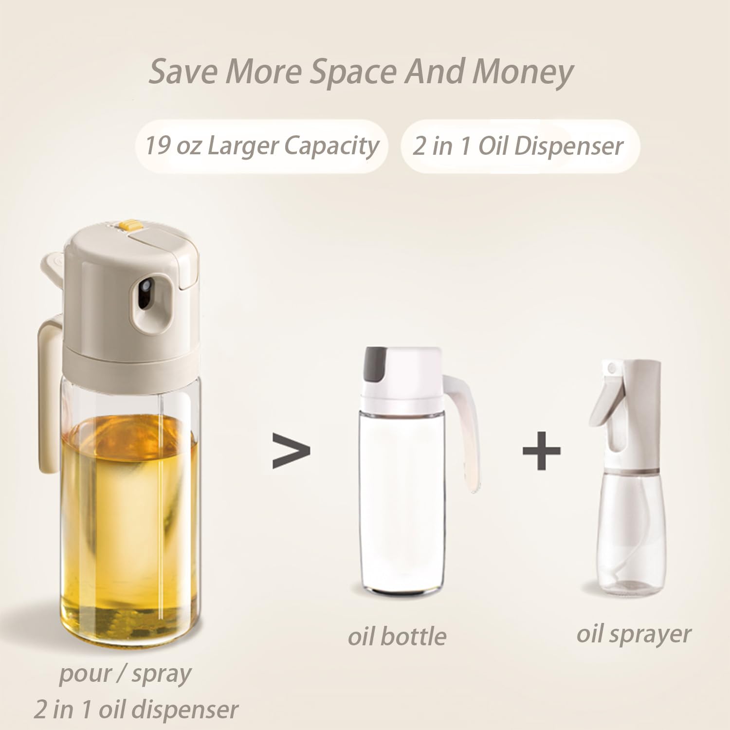 Oil Sprayer - Olive Oil Bottle - Oil Dispenser - 2 in 1 Spray and Pour - Oil Atomizer - Oil Can with Handle - Airfryer Accessories - Kitchen Gadget - Pouring Bottle - Vinegar Bottle - Dressing Shaker - Glass - Anti-Leak - White - 1 Piece - Image 6