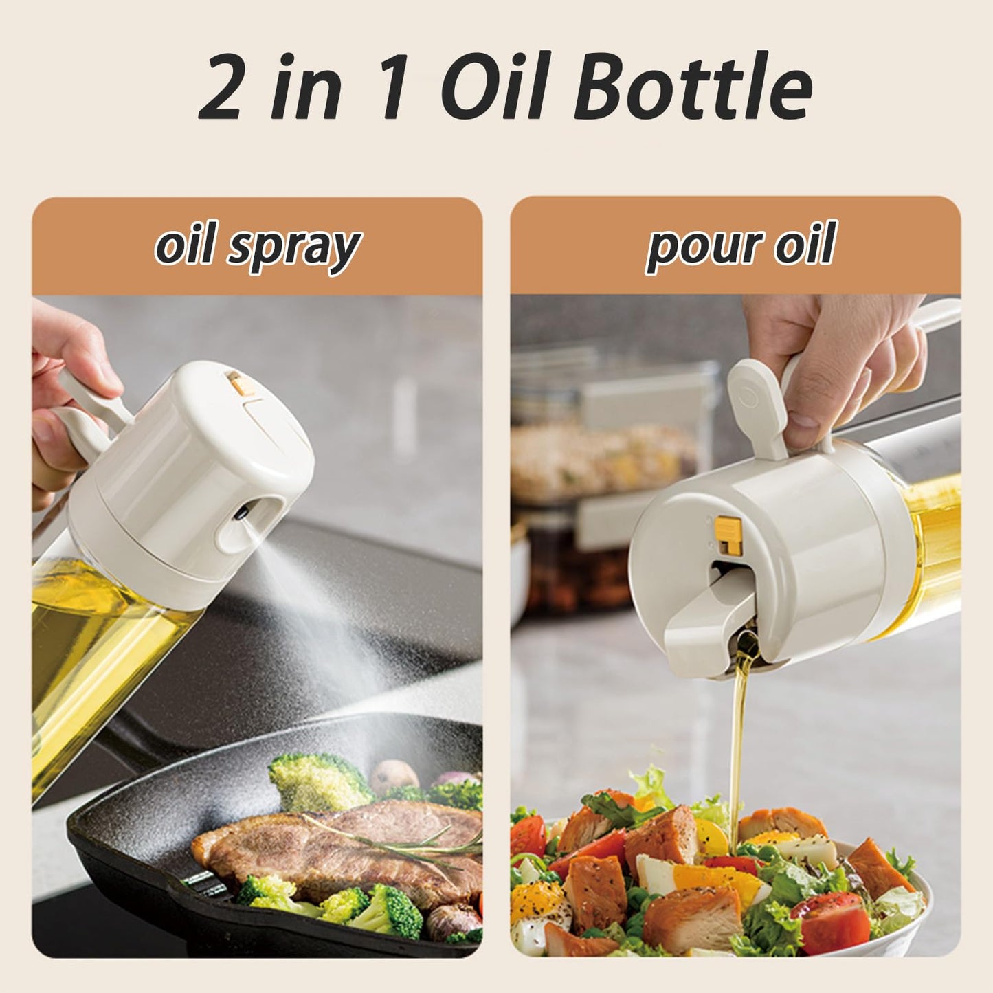 Oil Sprayer - Olive Oil Bottle - Oil Dispenser - 2 in 1 Spray and Pour - Oil Atomizer - Oil Can with Handle - Airfryer Accessories - Kitchen Gadget - Pouring Bottle - Vinegar Bottle - Dressing Shaker - Glass - Anti-Leak - White - 1 Piece - Image 8