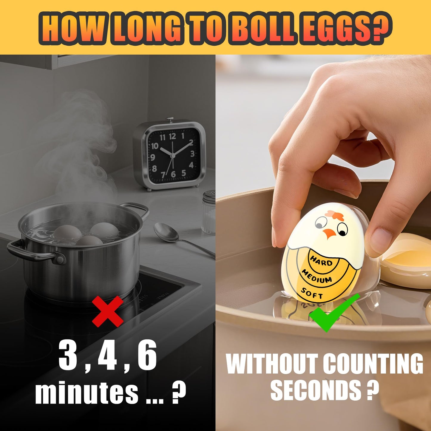 Egg Timer - Cook Along Egg Timer - Kitchen Timer - Egg Timer - Color Change Indicator - Heat Sensitive Sensor - Boil Eggs - Kitchen Gadget - Hard Medium Soft - Kitchen Accessories - Cooking Aid - Funny Gift - Pink - 2 Pieces - Image 2