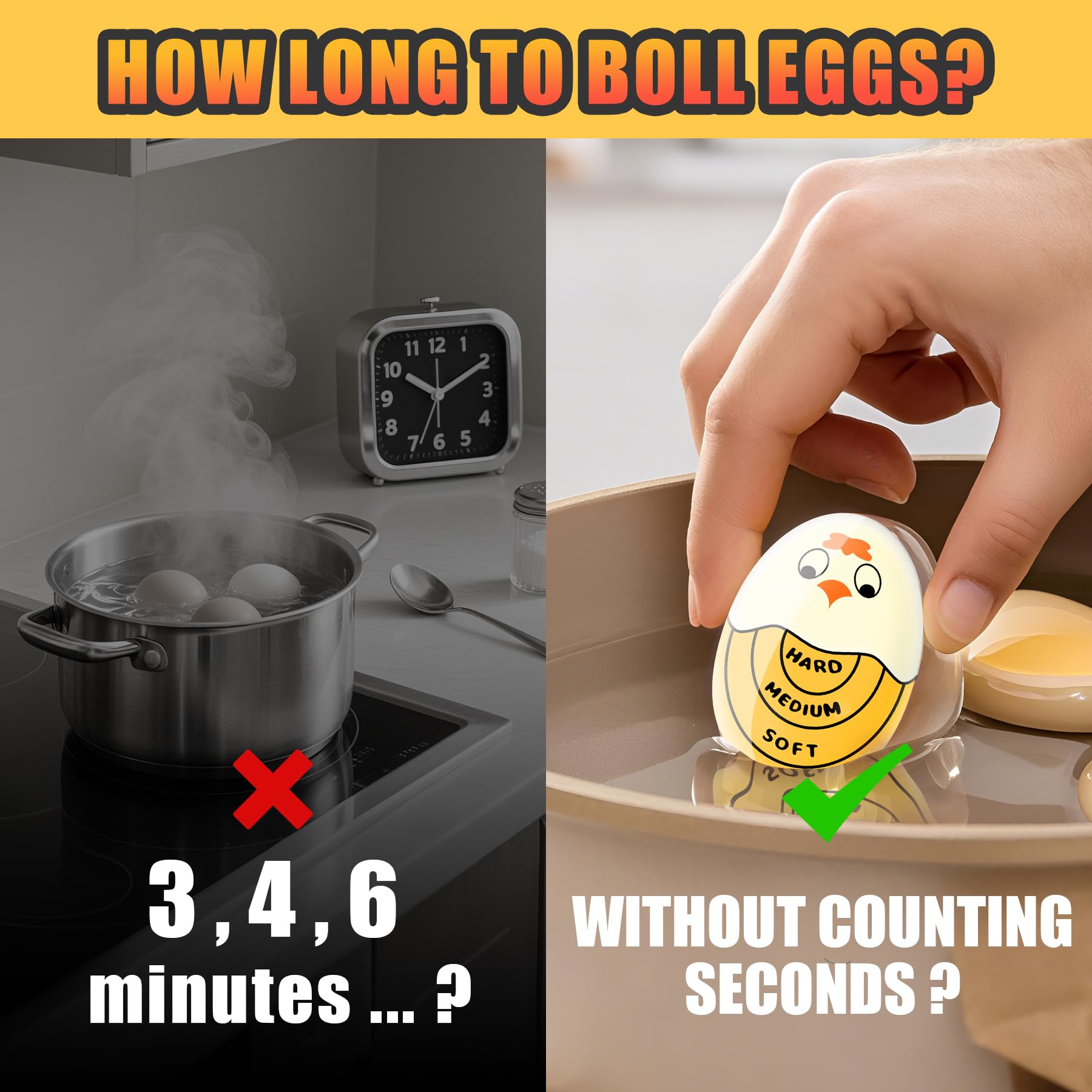 Egg Timer - Cook Along Egg Timer - Kitchen Timer - Egg Timer - Color Change Indicator - Heat Sensitive Sensor - Boil Eggs - Kitchen Gadget - Hard Medium Soft - Kitchen Accessories - Cooking Aid - Funny Gift - Pink - 2 Pieces - Image 2