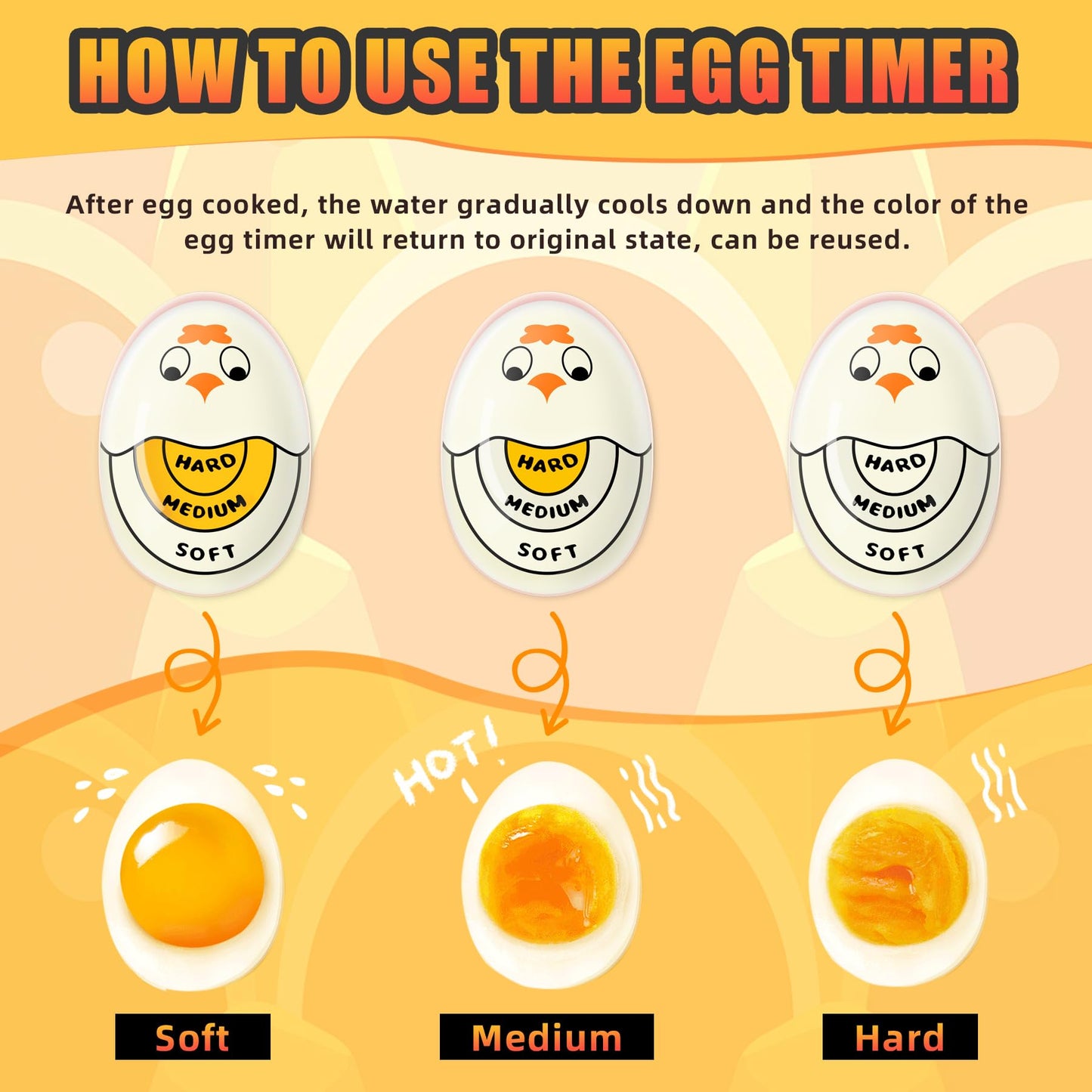 Egg Timer - Cook Along Egg Timer - Kitchen Timer - Egg Timer - Color Change Indicator - Heat Sensitive Sensor - Boil Eggs - Kitchen Gadget - Hard Medium Soft - Kitchen Accessories - Cooking Aid - Funny Gift - Pink - 2 Pieces - Image 3