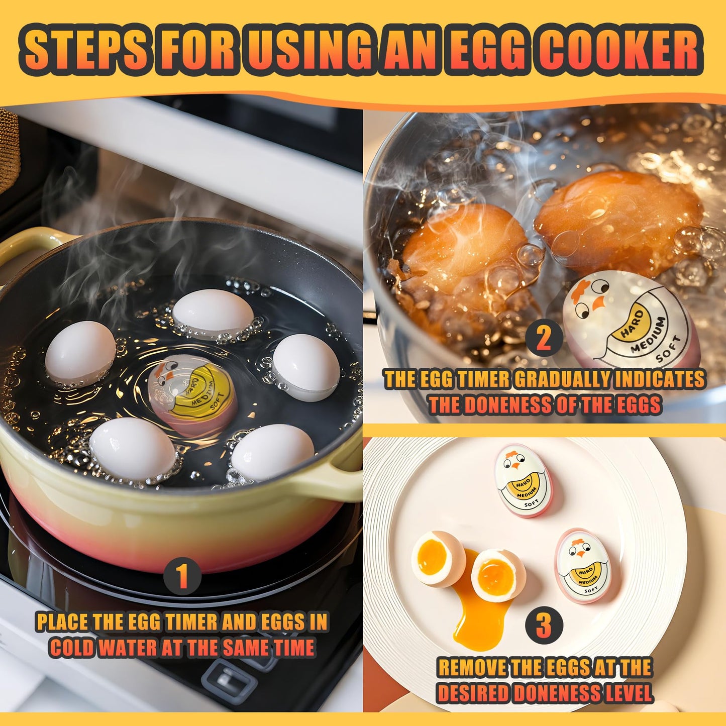 Egg Timer - Cook Along Egg Timer - Kitchen Timer - Egg Timer - Color Change Indicator - Heat Sensitive Sensor - Boil Eggs - Kitchen Gadget - Hard Medium Soft - Kitchen Accessories - Cooking Aid - Funny Gift - Pink - 2 Pieces - Image 5