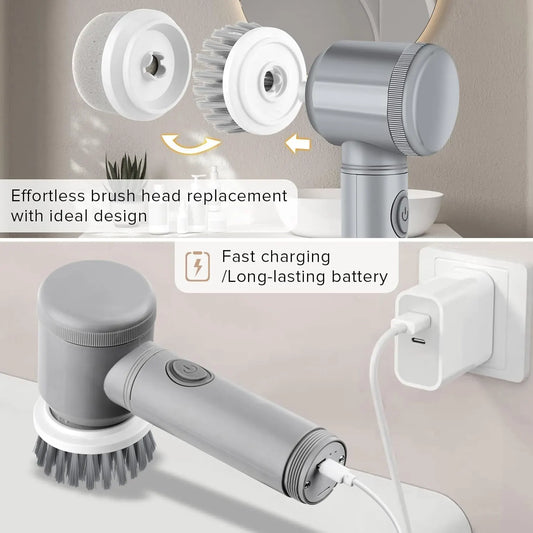 Cordless Electric Spin Scrubber with 5 Brush Heads and USB Rechargeable Battery for Bathrooms, Tiles, Grout and Kitchens, White - Image 3