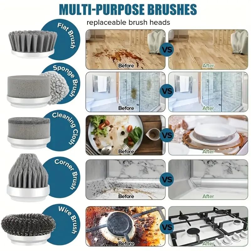 Electric Cleaning Brush - Spin Scrubber - Cordless Scrubbing Brush - Bathroom Cleaner - Power Scrubber - Tile Brush - Grout Brush - Kitchen Cleaning Tools - USB Rechargeable - Polishing Machine - With 5 Attachments - White - 1 Set - Image 4