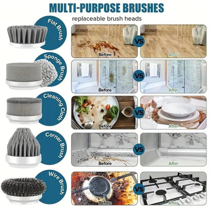 Electric Cleaning Brush - Spin Scrubber - Cordless Scrubbing Brush - Bathroom Cleaner - Power Scrubber - Tile Brush - Grout Brush - Kitchen Cleaning Tools - USB Rechargeable - Polishing Machine - With 5 Attachments - White - 1 Set - Image 4