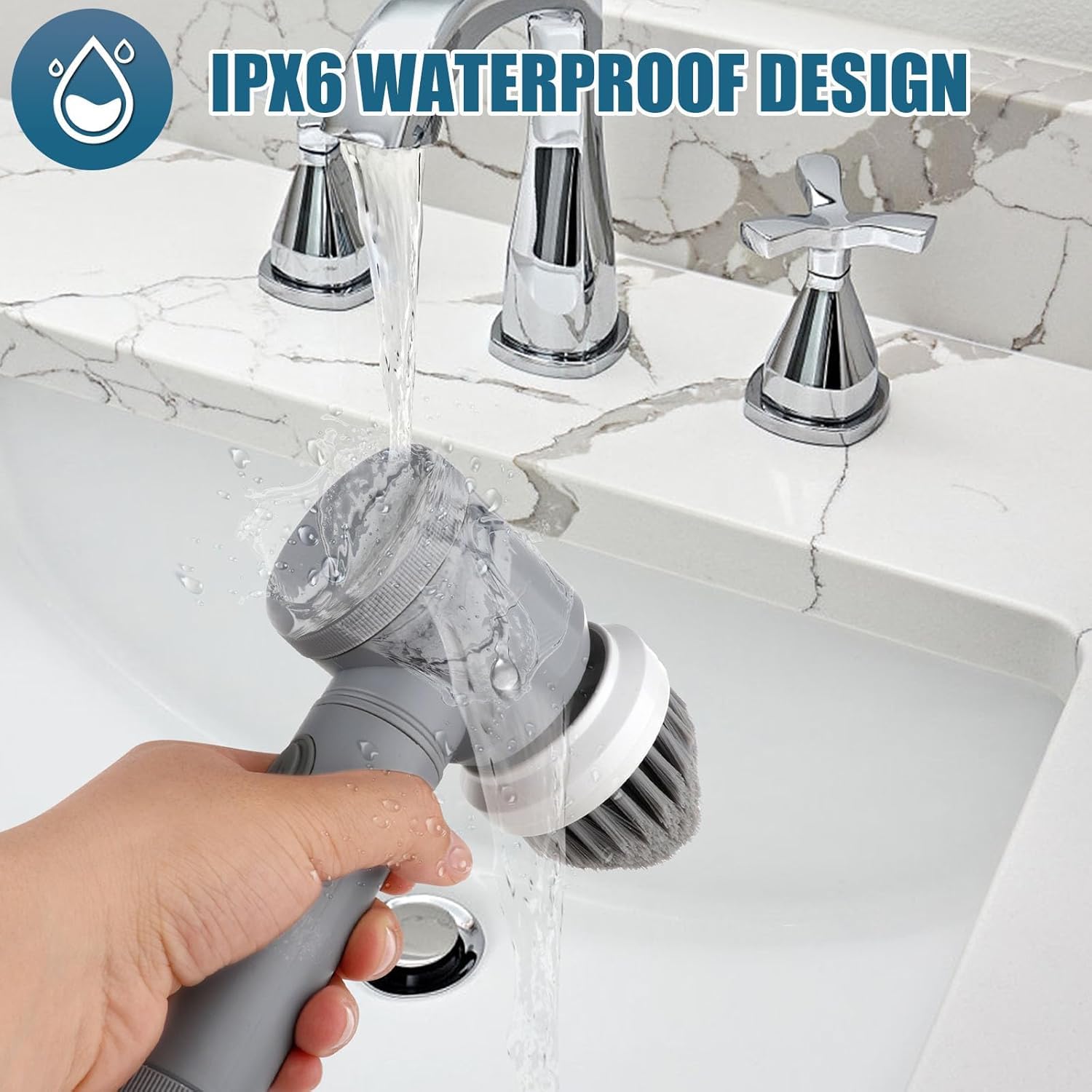 Electric Cleaning Brush - Spin Scrubber - Cordless Scrubbing Brush - Bathroom Cleaner - Power Scrubber - Tile Brush - Grout Brush - Kitchen Cleaning Tools - USB Rechargeable - Polishing Machine - With 5 Attachments - White - 1 Set - Image 5