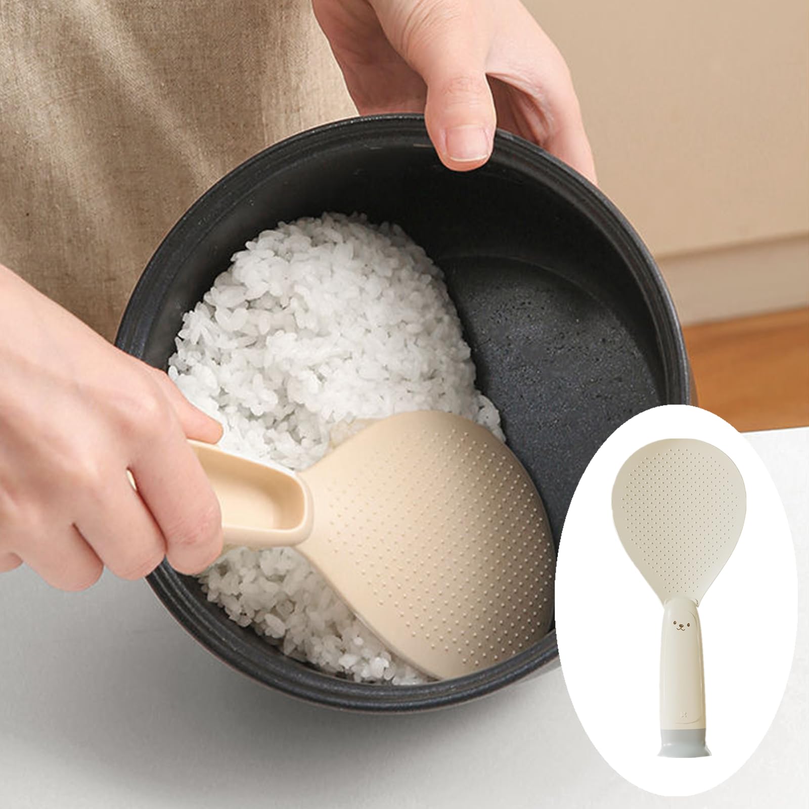 Rice Spoon - Standing Serving Spoon - Rice Scoop - Non-Stick - Rice Cooker Accessories - Potato Spoon - Kitchen Gadget - Sushi Making - Serving Cutlery - Heat Resistant - Dishwasher Safe - Kitchen Utensils - Beige - 2 Pieces - Image 7
