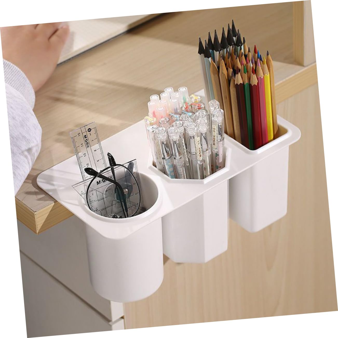 Desk Organizer - Pen Tray - Makeup Brush Holder - Desk Accessories - Pen Holder - Hanging Storage Tray - Office Supplies - Cosmetics Organizer - Space Saving - School Supplies - Table Organizer - Black - 1 Piece - Image 5