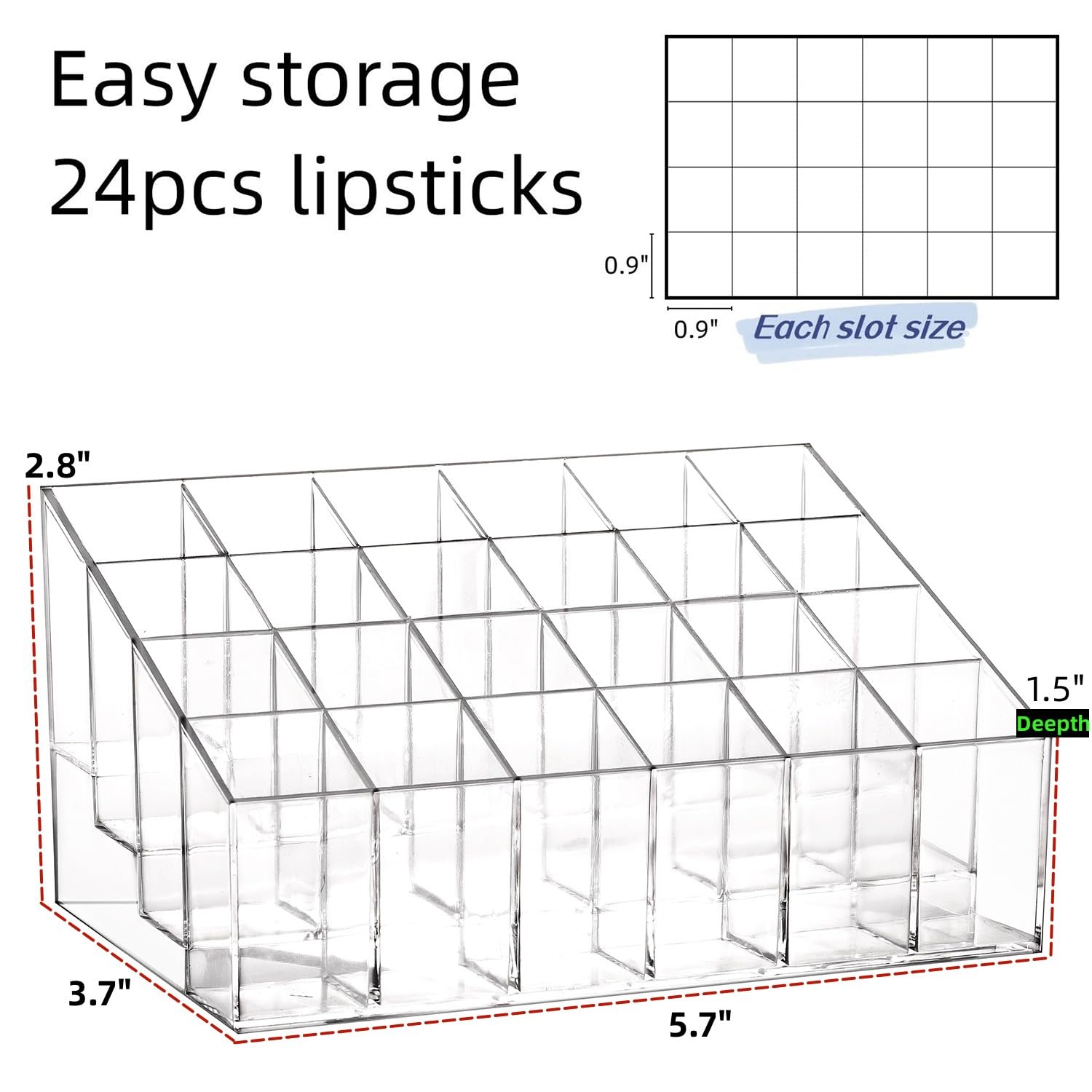 Makeup Organizer - Lipstick Holder - Cosmetics Storage - Nail Polish Display - Drawer Organizer - Lip Gloss Holder - Bathroom Accessories - Acrylic Holder - Essential Oil Rack - Mascara Storage Box - Sorting Tray - Transparent - 1 Piece - Image 2