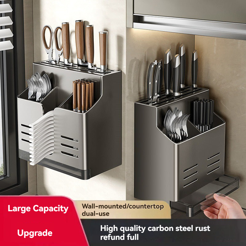 Knife Block Without Drilling - Cutlery Holder - Kitchen Organizer Countertop - Universal Knife Holder - Kitchen Utensil Holder - Spoon Holder - Wall Rack Kitchen - Cutlery Drainer - Cutlery Tray - Standing or Hanging - Storage System - Dark Gray - 1 Piece - Image 3